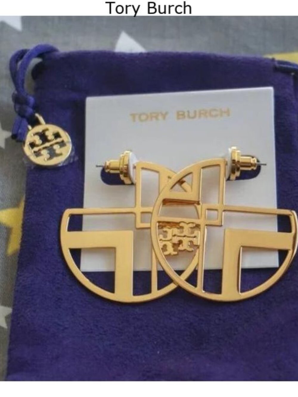 Tory Burch Chevron Statement Hoop Earrings in Gold (Brand New)